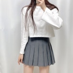 코튼 루즈핏 긴팔 크롭티 라운드넥 기본 베이직 티셔츠 : 제니블