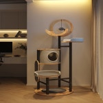 고양이 반려묘 원목 우드 캣타워 알루미늄 나무 스크래처 튼튼한 소형 하우스 캣폴 : 두툼마켓