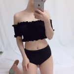 잔주름 스모크 크롭 오프숄더 비키니 : 비키룸