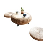 라탄 좌식 세트 티테이블 미니 거실 1인 식탁 사이드 찻상 스툴 방석 의자 다다미 : 마켓MJ