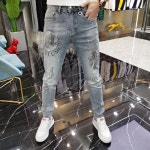 화려한 남자청바지 스판 일자핏 진청 연청 프린터 데님 G8228 : 김미패션