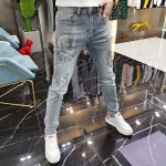 화려한 남자청바지 스판 일자핏 진청 연청 프린터 데님 G8228 : 김미패션