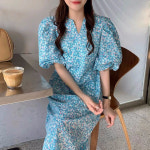 헤이제니 여름원피스 브이넥 퍼프소매 반팔치마 블루 그린 2XL까지 빅사이즈 피서룩 : 헤이제니HeyJenny