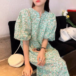 헤이제니 여름원피스 브이넥 퍼프소매 반팔치마 블루 그린 2XL까지 빅사이즈 피서룩 : 헤이제니HeyJenny