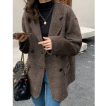 겨울 오버핏 울자켓 체크 하프자켓 여성 마이 : 퀸올데이