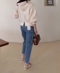 데님팬츠 오가닉 코튼 배기 콘 봄 가을 여성 청바지 연청 중청 ag : 블루파이니트