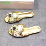 골드 라인 석 플라워 플랫 슬리퍼 여성용 라운드 토 사이즈 3543 여름 패션 외부 솔리드 캐주얼 비치 슈즈 여성화 : 울프문직구