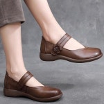 신발 여성 메리 제인 가죽 라운드 토 벨트 버클 캐주얼 플랫 대형 사이즈 : 직구울프문