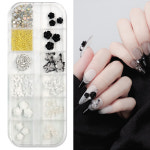 오로라 투명 플라워 화이트 블랙 꽃 나비 네일파츠세트 : 바르나