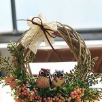 벽걸이 리스 나뭇가지에 볼 앉아있는 슬림 부엉이 플라워 가렌더 조화 장식 귀여운 : 윤성팡