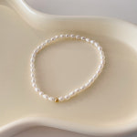 못난이 밥풀 담수진주 얇은 레이어드 여자 골드볼 진주 팔찌 : 수아벨