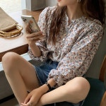 여자 봄 가을 긴팔 꽃블라우스 플라워블라우스 셔츠 : 패션 레스토랑