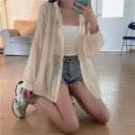 여성 바람막이점퍼 초경량 간절기 아웃도어 봄 여름 사파리 점퍼  여성용 태양 보호 코트 긴 소매 루즈한 쉬폰 얇은 셔츠 패션 블라우스 비치웨어... 
