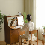 룬드 고무나무 원목 수납 콘솔 데스크 뷰로 화장대 거울 포함 : 레트로 하우스