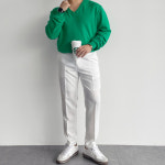 남자브이넥니트+남자흰색슬랙스 코디세트 : 키작은 남자 노컴플렉스