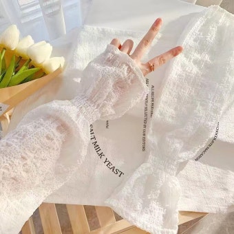 봄 여름 가을 여성 자외선차단장갑 하늘하늘 면 오픈손 쿨 토시 장갑 : 고운발