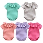 신생아 영아 골지 반팔바디수트 여름바디슈트 민트 보라 그레이 코랄 신생아옷 외출복 : 두독자