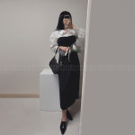 (퍼프소매) 페이브 셔츠 배색 롱 원피스 페미닌 레이어드 여리 데이트룩 하객룩 fave : 페이브FAVE