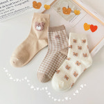 아이보리 데일리 학생 귀여운 곰세마리 여성용 중목양말 세트 : 담아담아샵