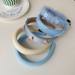 머리 끈 그물 원사 진주 꽃 블루 시리즈 페이스 워시 머리띠 높은 해골 상단 레드 머리핀 : 보라별1