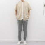 남성 여름 린넨 혼방 포켓 반팔 셔츠 루즈핏 차이나카라 블루 딥블루 카키 그레이 네이비 : 더셔츠 스튜디오