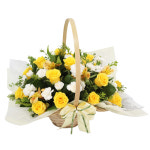 노란장미 혼합꽃바구니 / 전국꽃배달 꽃다발 생화 꽃상자 기념일 이벤트 GS해피플라워 : GS해피플라워