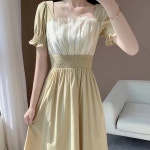 스퀘어넥 원피스 휴양지원피스 허리 슬림 : 뿌아쏭몰