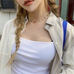 블링앤수 여성 심플 원석 포인트 초커 목걸이 NLL116 멀티 : 블링앤수.