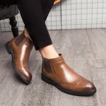 brogue 뾰족한 가죽 신발 남성 부츠 겨울 정장 가죽 옥스포드 부츠 신발 드레스 비즈니스 부츠 남성 chelsea 디자인 신발 : 퍼스트숍