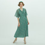 [핑크카티아조] 맥시 랩 드레스 그린 플라워 pink katiacho Maxi Wrap Dress Green Flower : katiacho