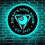 맞춤형 이름 및 날짜 당구장 네온 램프 장식, 목제 USB LED 야간 조명, 수영장 방 벽걸이, : 세아컴퍼니