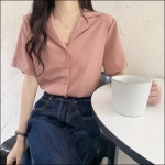 여자반팔블라우스 여성 여름반팔 카라셔츠 데일리 시원한 V넥 심플한 깔끔한 어디든잘어울리는 : 단디판다