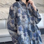 블라우스 셔츠 빈티지 꽃 프린트 블라우스, 캐주얼 턴다운 칼라 셔츠, 싱글 브레스트 통근 여성 의류, 봄 가을 패션 : 오에스트레이딩11