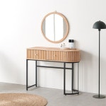 라운드 곡선형 템바보드 스틸다리 거울포함 콘솔 화장대 미니멀화장대 : 홈앤퍼니