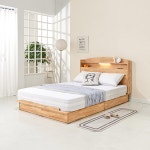 라운드 곡선헤드 선반조명 콘센트있는 참죽 Q 원목침대 셀프인테리어 2인용 : 홈앤퍼니