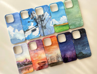 하늘 폰케이스 아이폰16프로 하드 무광 감성 수채화 일러스트케이스 오전 8시 28분 : greenut 초록땅콩