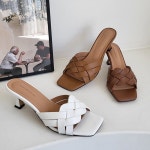 천연가죽 가죽 꼬임 위빙 뮬 블로퍼 샌들 : OSOLBI