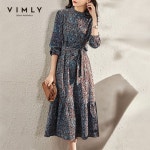 원피스 VIMLY우아한 빈티지 긴 소매 꽃 드레스 여성용 F8750 : 이사야입니다