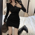 블랙 언발란스 원피스 크로스 넥 치마 플리츠 : 하이제너