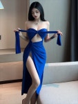 블랙 언발란스 원피스 트 클럽 아가씨 반도 튜브 탑 사 슬릿 웨이스 렌디 : 하이제너