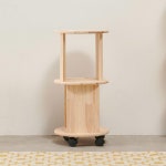 2단 고무나무 원목 원형 이동식 바퀴달린 수납 선반 수납선반 1인용가구 : 홈앤퍼니