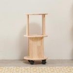 2단 고무나무 원목 원형 이동식 바퀴달린 수납 선반 수납선반 1인용가구 : 홈앤퍼니