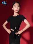 カカスス 라틴 댄스 연습 드레스 여자 여름 프로 톱 어린이용 블랙 스플릿 바디 G1137 : 아호구대