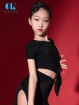 カカスス 라틴 댄스 연습 드레스 여자 여름 프로 톱 어린이용 블랙 스플릿 바디 G1137 : 아호구대