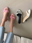 4cm 둥근코 러블리 리본스트랩 미들굽 토오픈 뮬 슬리퍼힐 [g1328 Rj] : Matilda