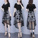 라인 댄스복 원피스 라틴 사교 댄스 메쉬 무대복 빅사이즈 S92 : 김미패션