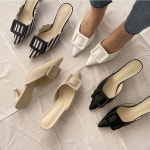 착한공간 스틸레토 사각장식 패브릭 미들 힐 뮬 RJ-h8192 도매신 : 착한공간 SPACE