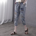 여성청바지 키작녀 배기 하이웨스트 데님 엄마편한바지 A43 : 김미패션