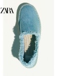 ZARA 자라 여자 구두 단화 여성 구두 블루 디스트레스드 레트로 데님 플랫 캐주얼 슈즈 350021 : 타오바오 스토어