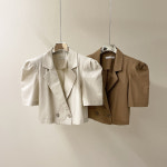 [J0787] 데일리수잔 퍼프소매 린넨 크롭 반팔자켓 (어깨패드) : 데일리수잔